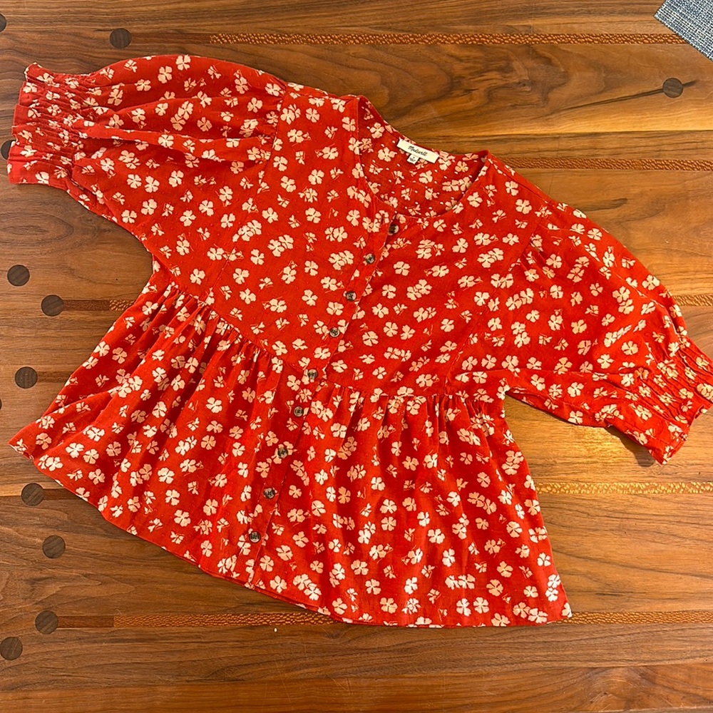 Madewell blouse, button up, puffy sleeves